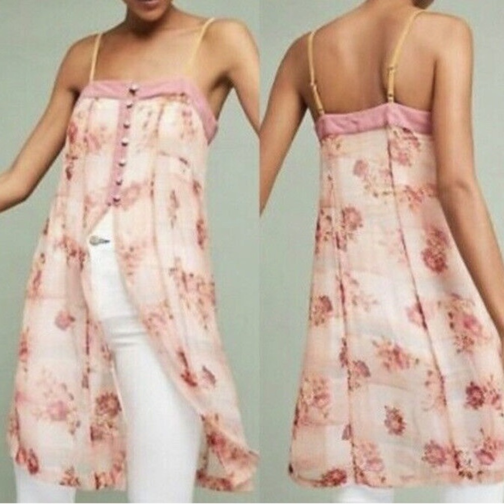 Anthropologie Feather Bone Long Floral Tunic Tank - sz16